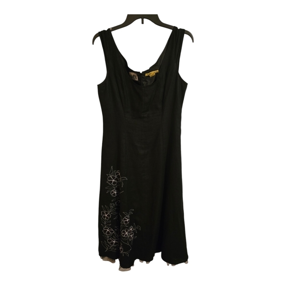 Nikki Valentine Linen Maxi Dress Sz 8 Women Black Embroidered Gothic Boho Art